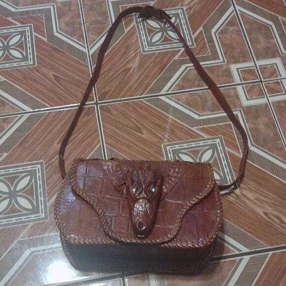 Alligator should purse brown vintage with adjustable straps with blue eyes - Picture 1 of 10